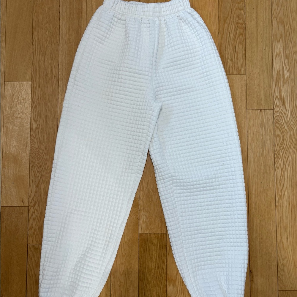 Princess Polly Arabella White Waffle Knit Sweatpants (Size 0)